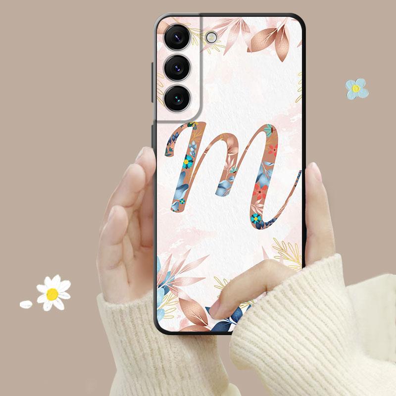 Handyhülle für Samsung Galaxy S23 S22 S21 S20 Fe Ultra S10 S9 S8 Plus Note 20ultra 10plus Hülle Blumenmuster Blatt Buchstabe Kunst