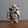 Sandstone & Handmade Resin Craft Statue, Chinese Style Smiling Buddha & Maitreya Buddha, Gold-Painted Creative Gift Decoration