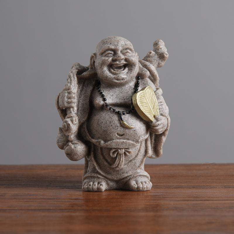 

Sandstone & Handmade Resin Craft Statue, Chinese Style Smiling Buddha & Maitreya Buddha, Gold-Painted Creative Gift Decoration 13050