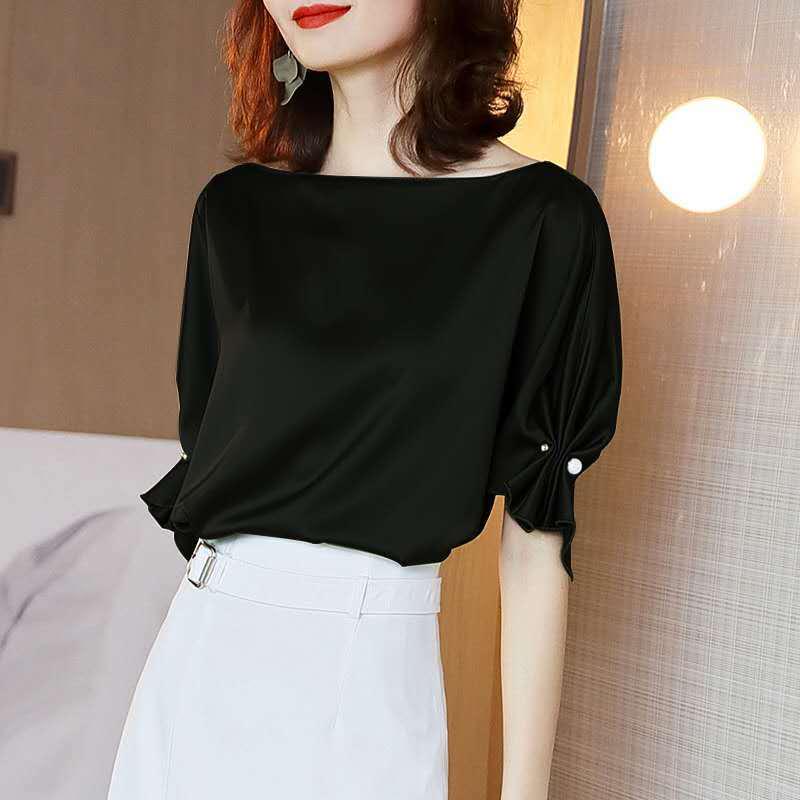

Chic Off-Shoulder Short-Sleeve Top - Spring/Summer 2024 Women s Korean Style 2XL (136-145 lbs) чорний