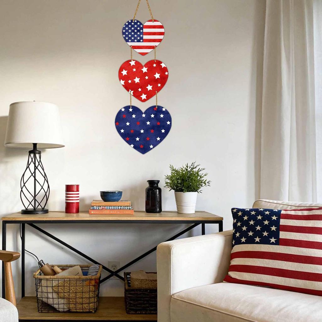 Independence Day Heart Shaped Wooden Door Decoration,heart Shaped Flag String Decoration For Holiday Parties.