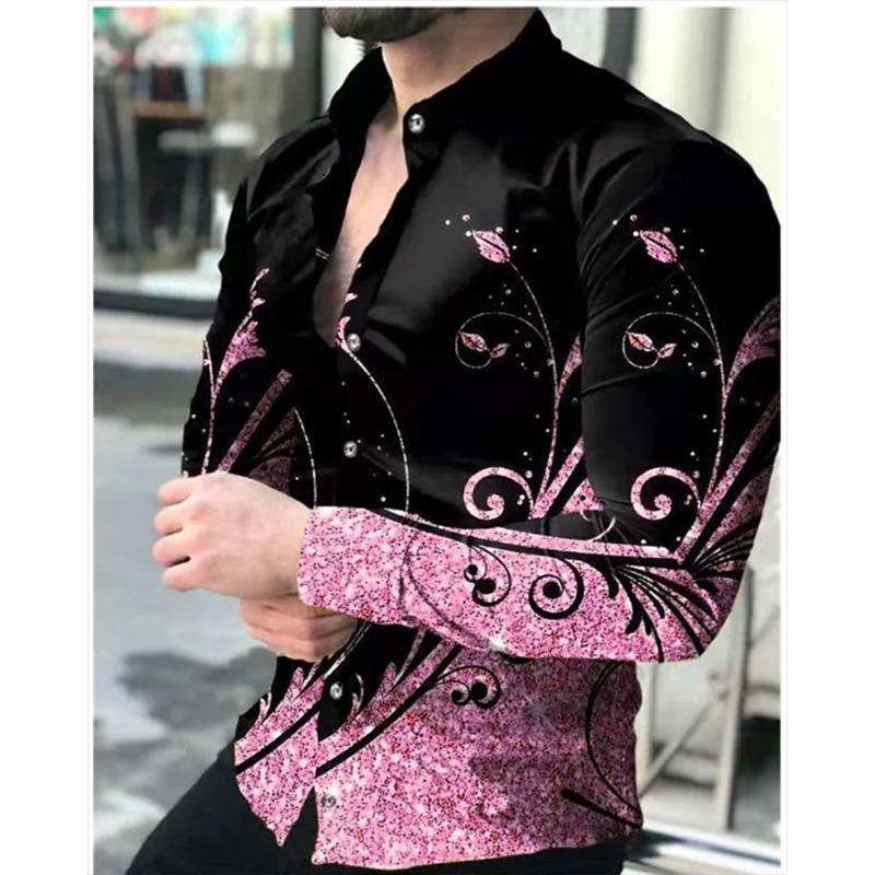 New Business Casual Men's Line 3D Printed Shirt Formal Spring and Summer Lapel Long-sleeved XS-5XL Stretch Fabric Shirt 2026