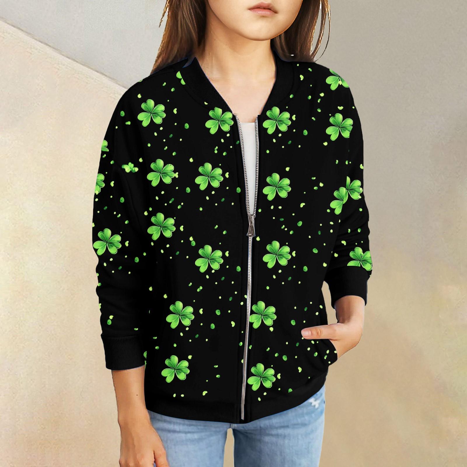 

Девочки куртки на молнии детские осенние толстовки с длинным рукавом верхняя одежда с карманами St. День Святого Патрика 5-15 лет 110