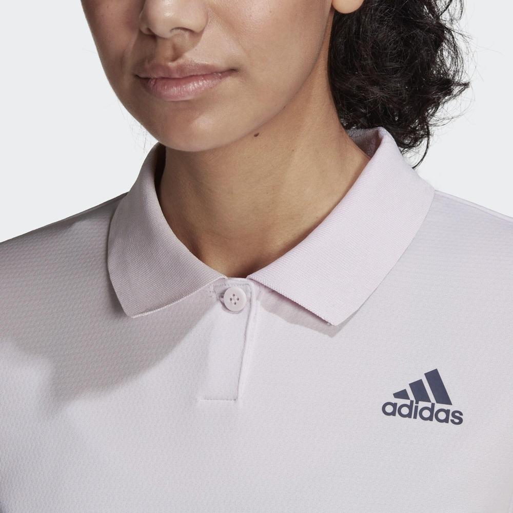Adidas Alphabet Logo Print Striped Collar Short Sleeve Polo Shirt Women Tops Pink HC2719