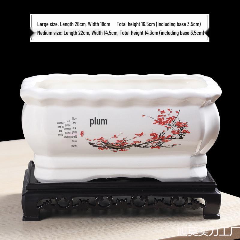 Large Ceramic Rectangular Flower Pot for Indoor Orchids, Succulents & Ficus