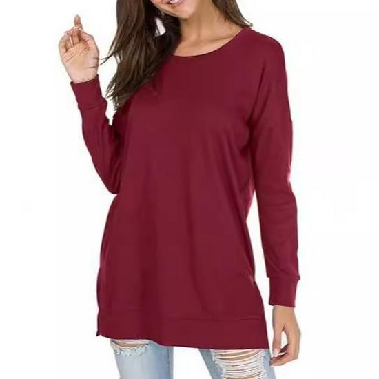 Versatile Long-Sleeve Solid Color Crew Neck Casual Top for Women
