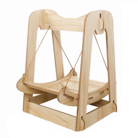 Cat Hammock Swing Wooden Elevated Pet Bed Cats Hanging Swing Resting Bed for Kittens Small Dogs Bunnies Encourages Pets Playtime