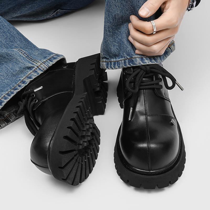 Men's thick soled derby leather shoes Casual fashion designer style Work or Business 38-46 Daily fashion young shoes Black