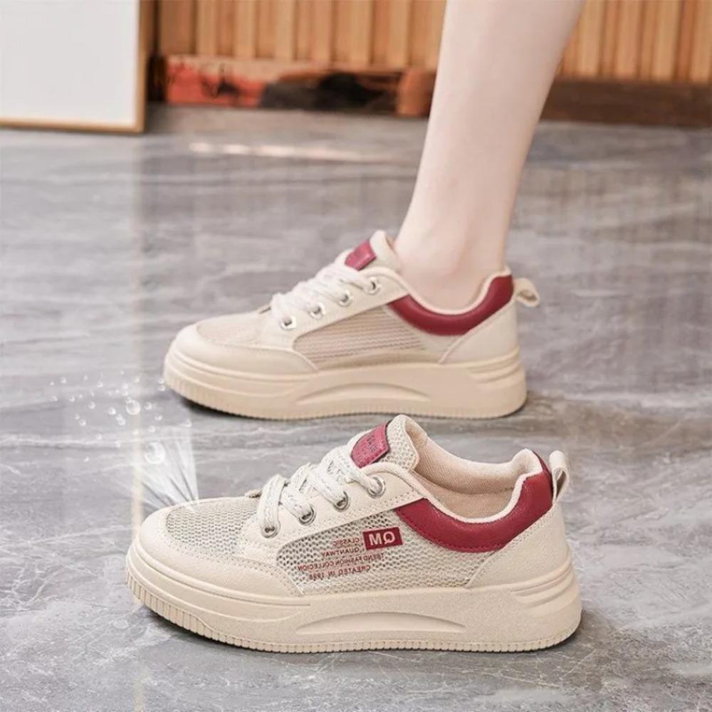 

Ladies Sneakers Student New Mesh 2024 Lace Up Height Increasing Breathable Thick Sole Soft Sole and Wear-resistant Casual Shoes 40 вина червоного кольору