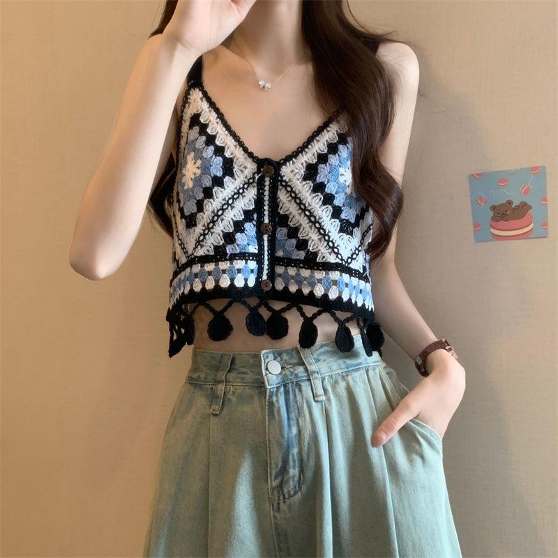 Letní úzký tílko s květinovým vzorem v bohémském etnickém stylu