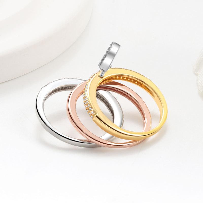 925 Sterling Silver Jewelry 3 Seperate Color Crystal Paperclip Finger Rings for Women Wedding Party Jewelry Girls Friend Gift