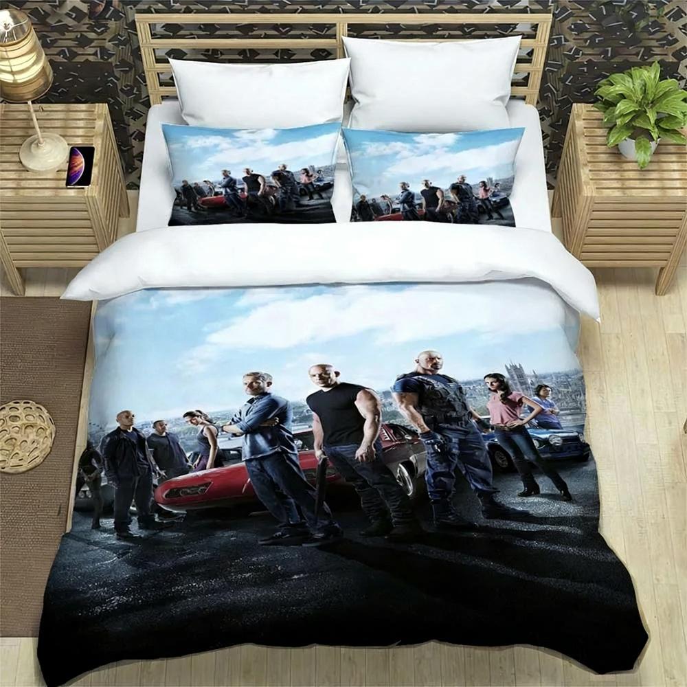 Fast & Furious Bedding Set Fashion Movie Printed Comforter Quilt Bed Cover Duvet Cover Pillow Case 3 Pieces Sets Kids Adult Size