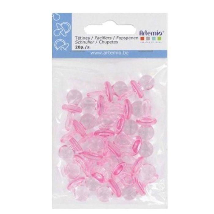 40 mini tétines roses en plastique