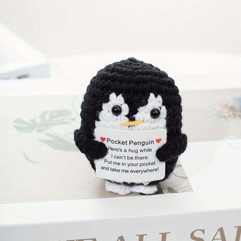 New Positive Energy Goose Hug Pocket Mini Handmade Plush Wool Knitting Doll with Card Funny Christams Gift Home Room Decoration