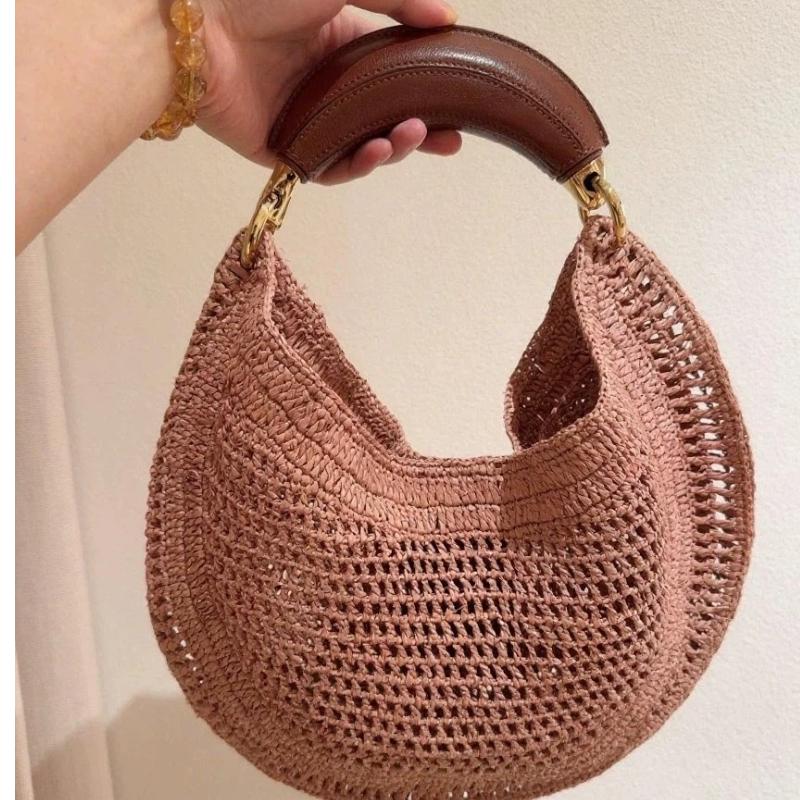 New Niche Design Grass Woven Crescent Bag PU Soft Leather Texture Handbag Fashionable Women s Commuting Armpit Bag