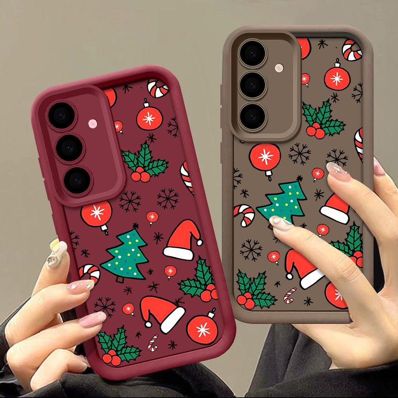 Silikonový kryt se vzorem vánočního stromečku pro Samsung S25 S24 FE S23 S22 S21 Ultra A54 A34 A55 A35 A14, nárazuvzdorný