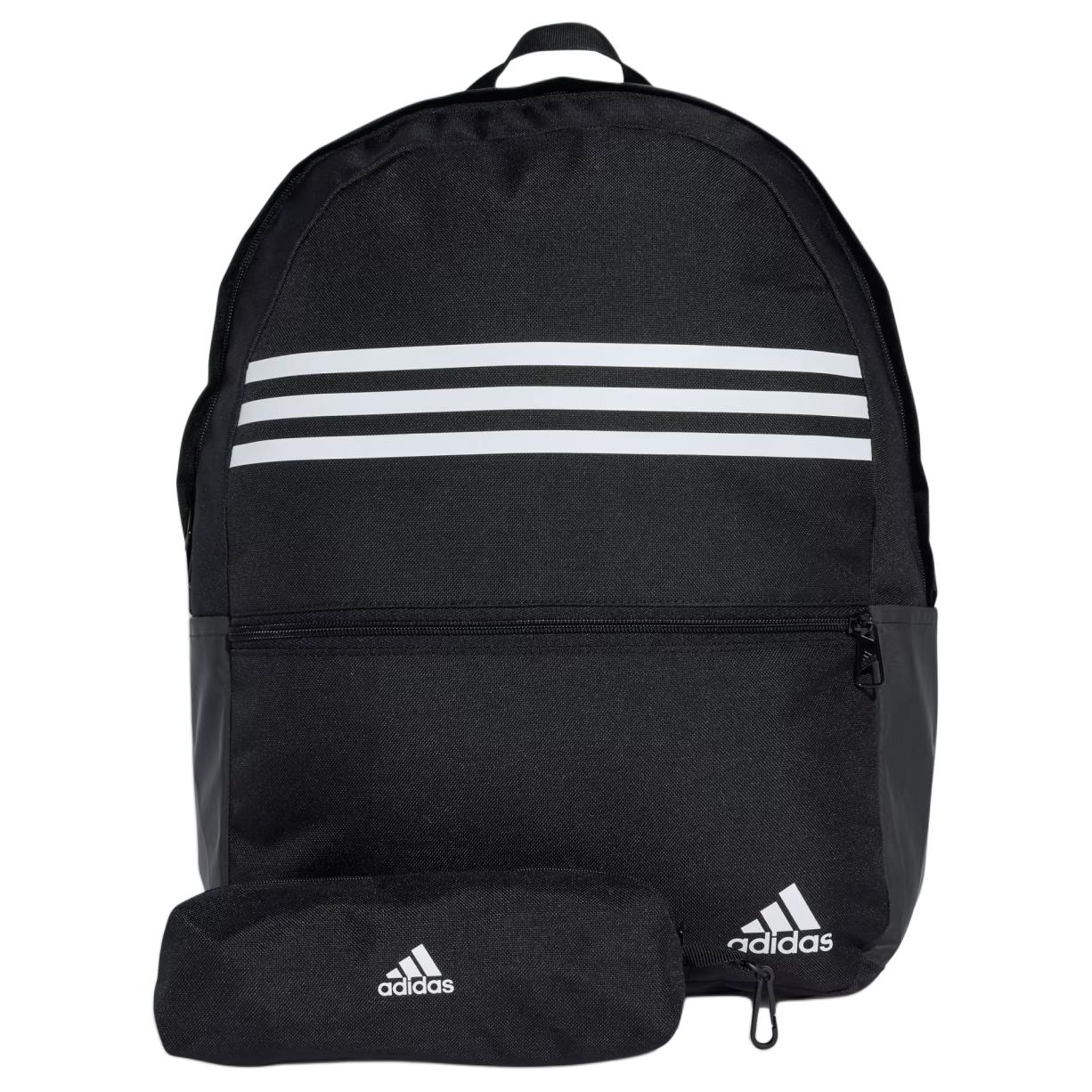 Adidas Classic Horizontal Three Stripes Zipper Closure Recycled Polyester Backpack Unisex Backpack Black IZ1895 Black