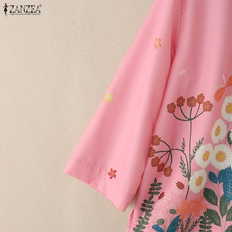 ZANZEA Women Summer Round Neck Long Sleeve Loose Floral Blouse
