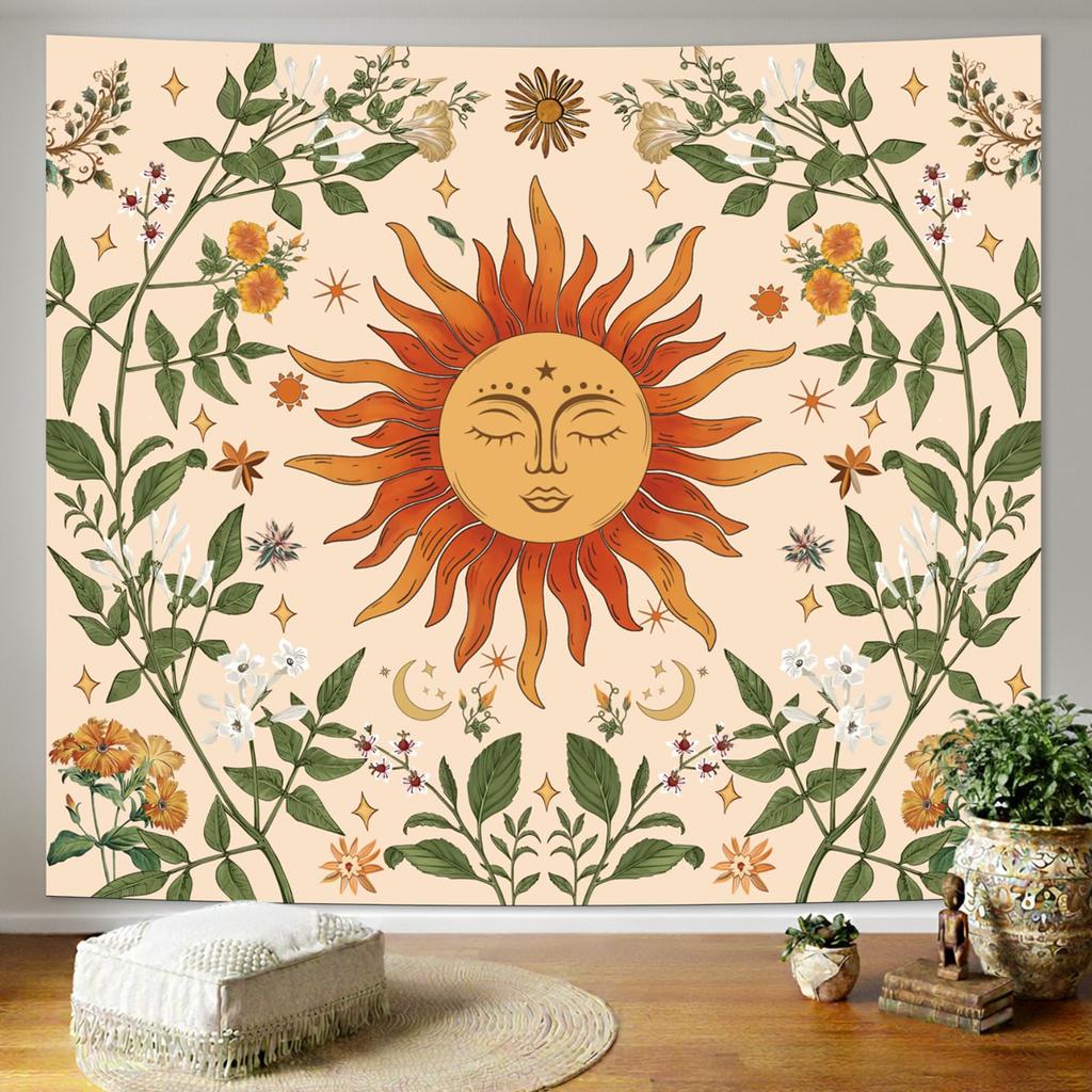 Pink Boho Mandala Floral Tapestry Wall Hanging for Bedroom, Bohemian Flower Aesthetic Cute Room Decor for Girls, Indian Style