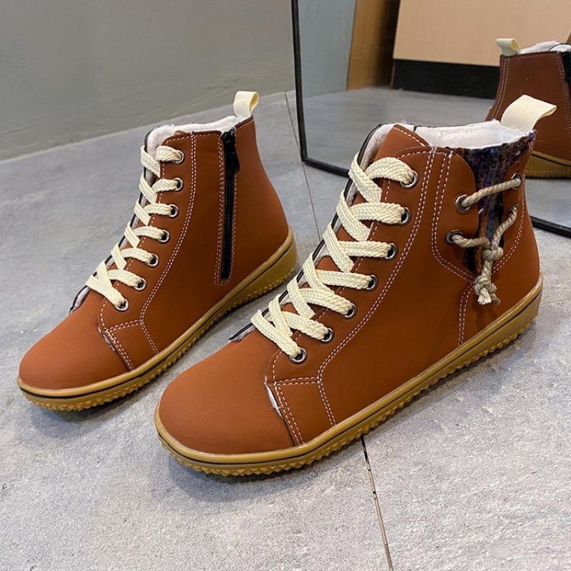 Large size snow boots women's autumn and winter new wind velvet thickened warm lace-up short cotton shoes