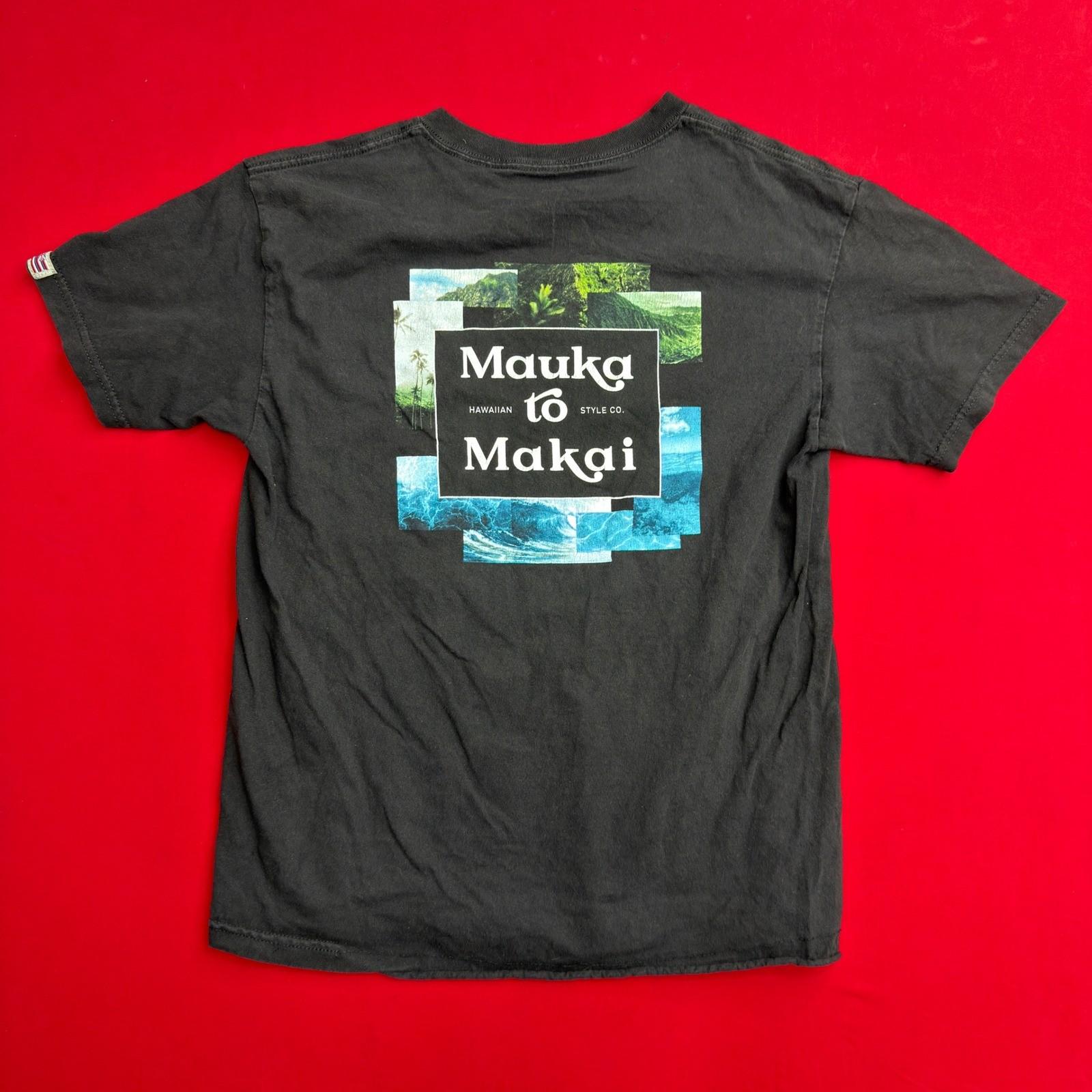 y2K Hawaiian Style Men Mauka to Makai Graphic T-Shirt Black Size M Cotton Surf T M