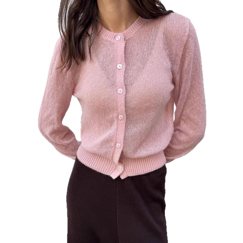 2026 New Soft Round Neck Hollow Out Women's Cardigan - European American Elegant Lazy Style Knit Sweater Coat.
