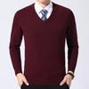 Men's V-Neck Winter Knit Sweater - Middle-Aged Thick & Warm Pullover