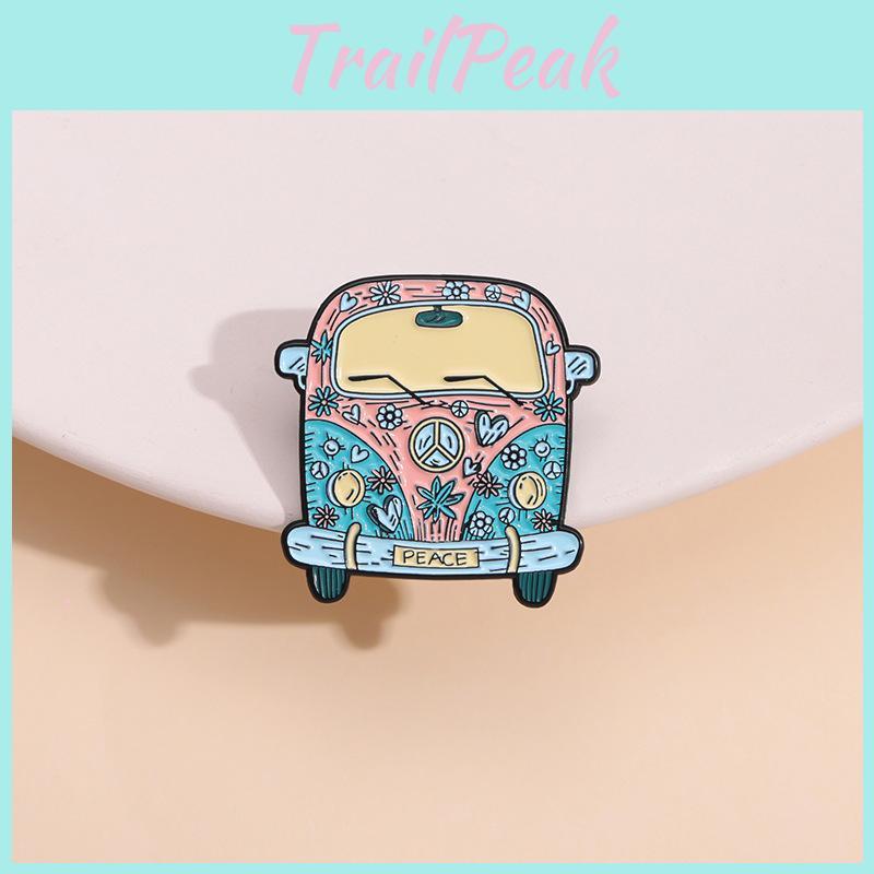 Creative Cartoon Car Alloy Badge Cute Colorful Travel Bus Brooch Fashionable Accessory For Bags And Clothing