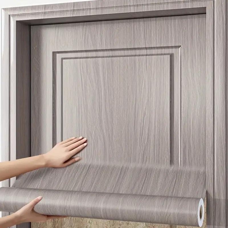 Pegatina de Puerta Removible Autoadhesiva - Textura de Grano de Madera de Alta Gama, Pegatinas de Puerta para Renovación del Hogar, Superficie Texturizada