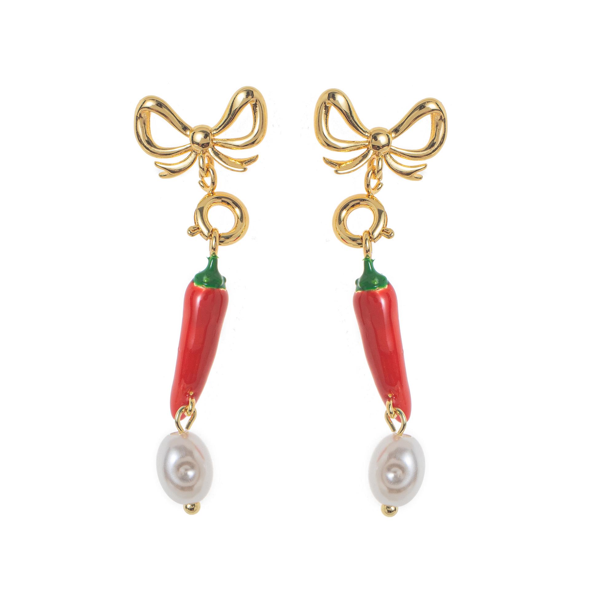 Trendy Pearl Earrings: Small, Cute, Color-Preserving Vegetable Wine Glass Design