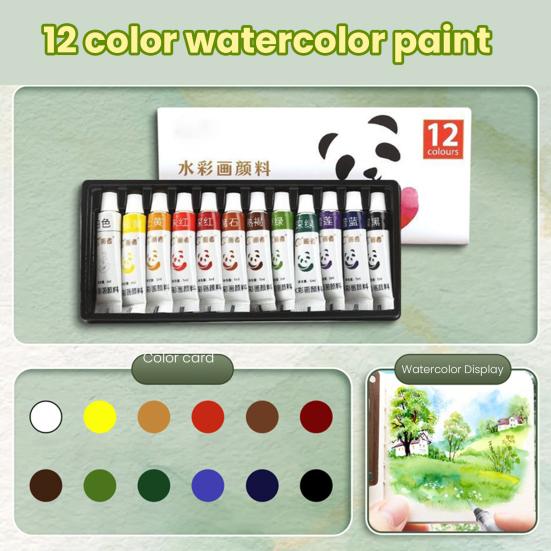 Mini Watercolor Kit Travel Watercolor Paint Set with Sketchbook Binder Clip Pen Portable Watercolor Palette with 12/24 Color Paints