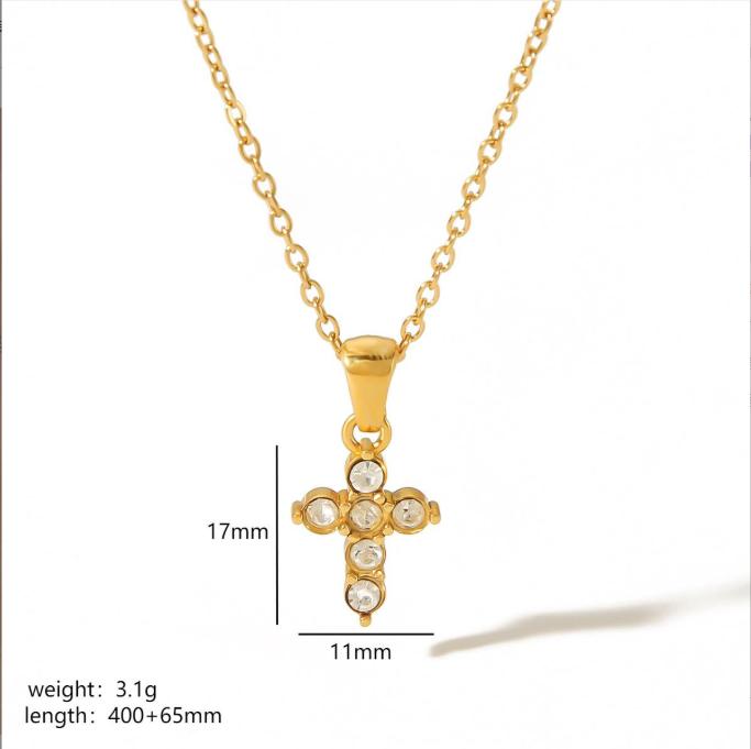 New 18K Gold Stainless Steel Cross Inlaid with Zircon Necklace, Personalized, Fashionable and High-end Pendant
