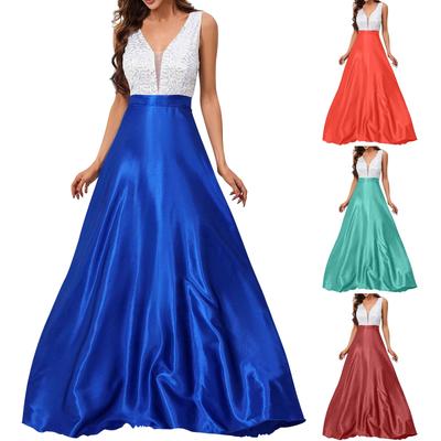 Ladies' Casual V-neck Long Sleeved Dress Color Loose Formal Dress