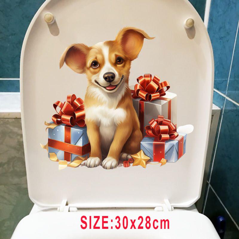 Lovely Cartoon Dog Bathroom Toilet Stickers Modern Decorative Home Stickers Waterproof Decal Self-adhesive