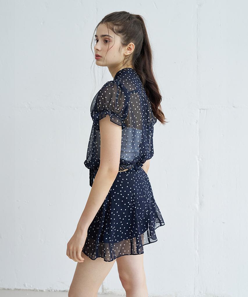 Bember Polka Dot Flare Mini Skirt_Navy