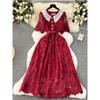French Dress Female 2024 New Arrival Sweet Contrast-Color Doll Collar Breasted Silm Mid Length Long Length Lace Formal Dress