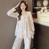 2024 Autumn/Winter Women's Gold Velvet Pajama Set: Long Sleeve & Pants, Palace Princess Style, Indoor/Outdoor Wear