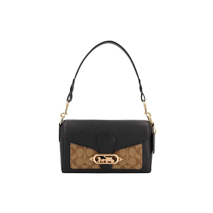 New COACH Jade Coated Canvas With Leather Shoulder Bag, Portable Crossbody Bag Women's Black & Brown Monogram 90782-IMCBI