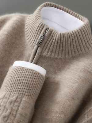 Men's Soft Half-Zip Pure Wool Sweater - Thick, Loose, Stylish Pullover for All Ages