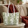 Elegant Green Leaf Striped Tote Bag Ladies Casual Daily Shoulder Bag