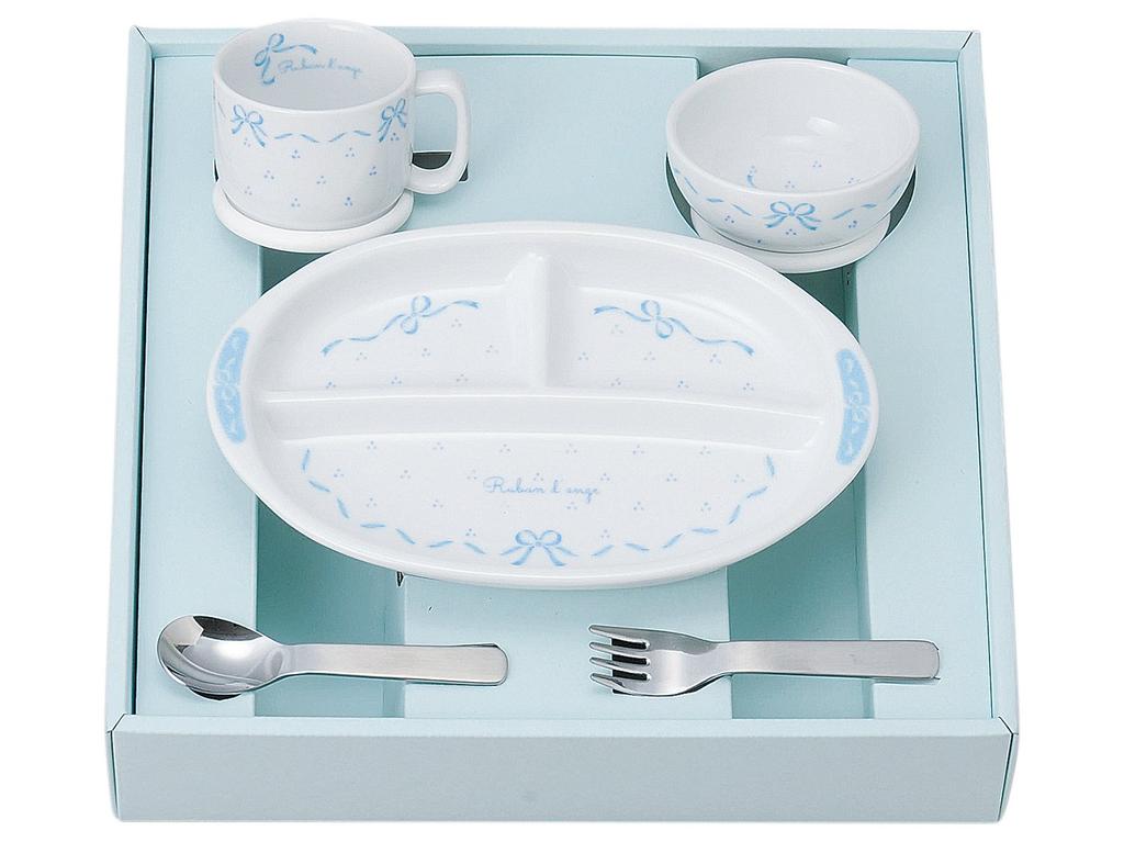 Kinsho Pottery des Toddler Tableware Gift Set Tableware White 910750 "Ribbon Anges" Children's