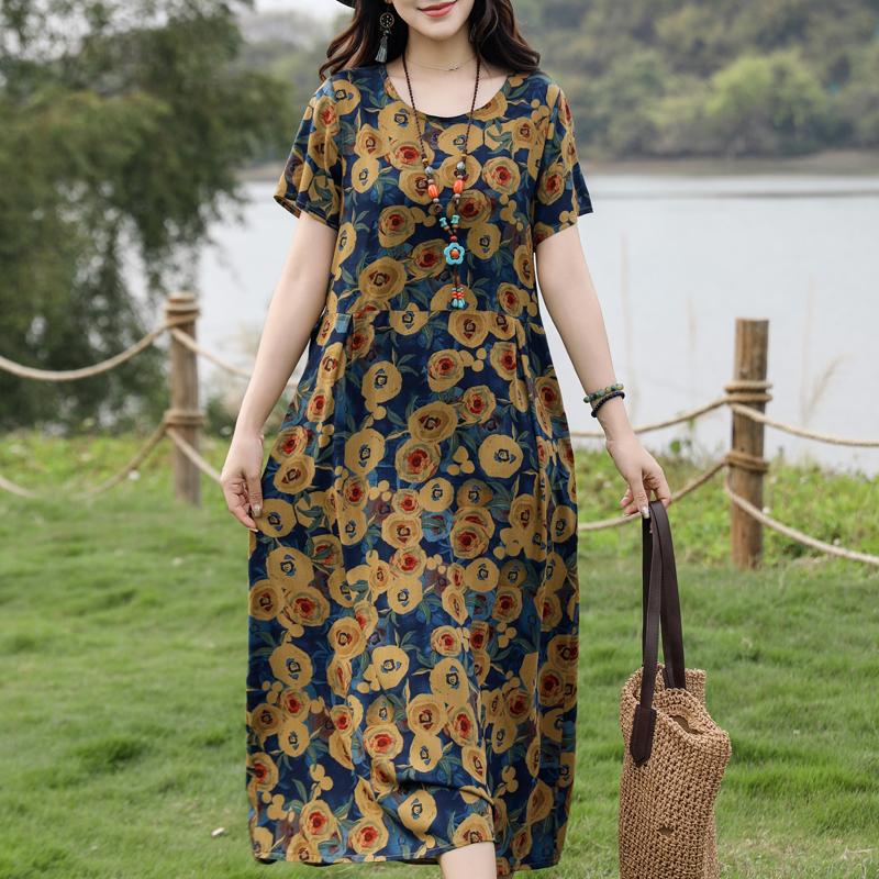 Women's Elegant Dresses Summer Vintage Clothes Casual Short Sleeve Summer Long Dresses