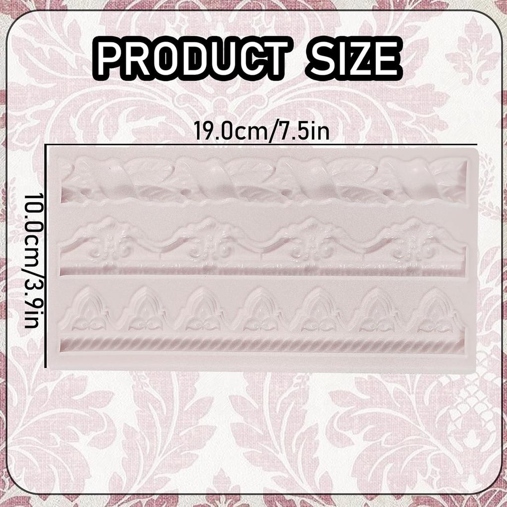 1 Pcs Baroque Cake Border Silicone Mold, Reble Cake Decoration Fondant Mold for Wedding Cupcake Toppers, Chocolate, Candy, Clay, Plaster, Resin, Home