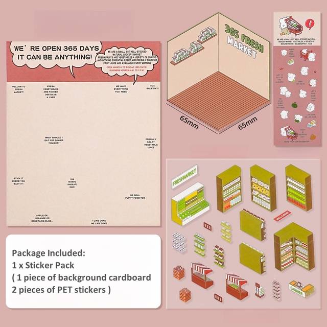 3D Landscaping Stickers Cartoon Miniature Scene DIY Cabin Scene Stacking And Pasting Hand Account Stationery Gift For Kid Child