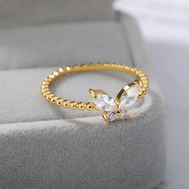 1Pc Fashionable Exquisite Simple Butterfly Single Ring Fashionable Exquisite Inlaid Synthetic Zircon Ring Daily Matching Ring