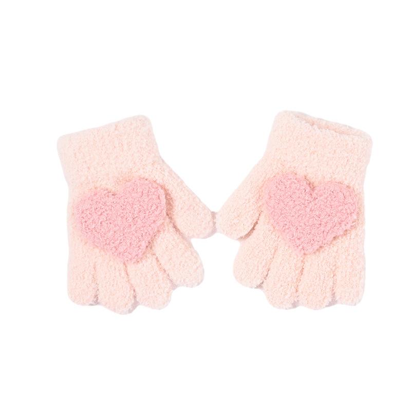 Winter Solid Color Childrens Love Gloves Warm and Cold Resistant All Finger Thick Boys and Girls Hand Warmer Thicken Glove