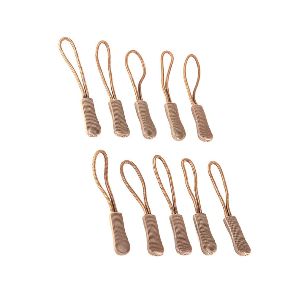 10x Zipper Pulls Slider Cord Rope Puller Ends Lock Zip Clip Buckle For Bag EDC Khaki