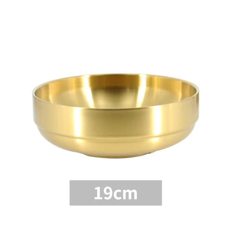 

19/21/23 см Миска из нержавеющей стали Золотая двухслойная толстая лапша Бибимпаб Суп Приготовление Выпечка Фруктовый салат Сервировка