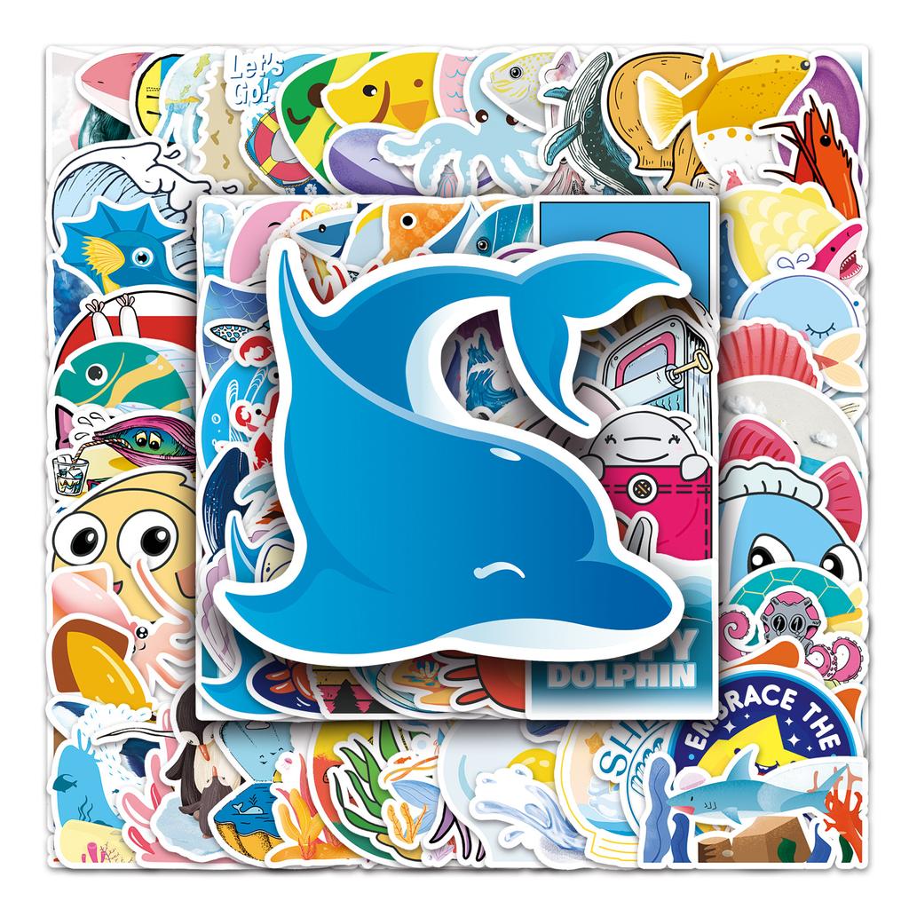 100 Marine Bio Cartoon Doodle Tablet Computer Scooter Locomotive Car Sticker Waterproof Sticker