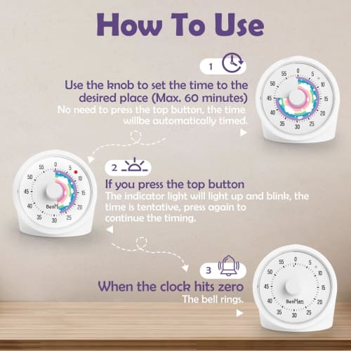 GeeRic Visual Timer, 60-Minute Desk Timer for Study, Classroom, Kitchen, Countdown Timer, Kids Time Manager Tool with Alarm